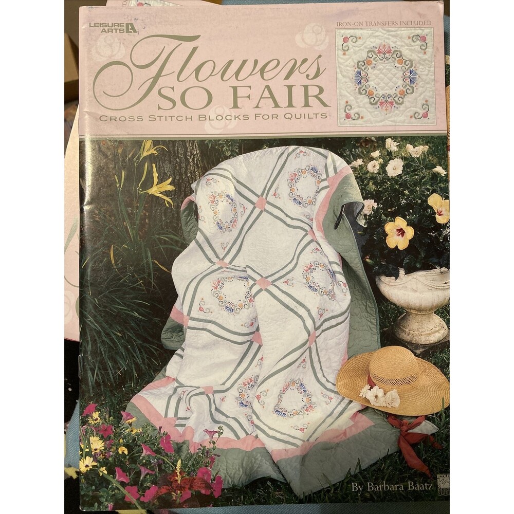 Leisure Arts Flowers So Fair-Cross Stitch Blocks For Quilts+Iron-On Transfer